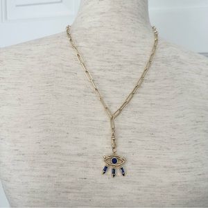 NWT Shop Voda Boutique Blue Stone Evil Eye Blake Necklace Gold Chain 22”